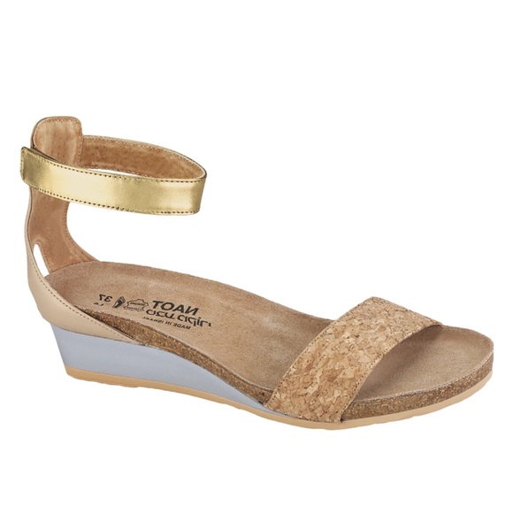 Naot Shoes - Naot Pixie Gold Cork/Champagne Leather Ankle Strap Sandals Women’s Size 6